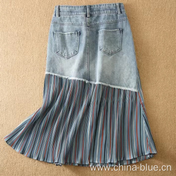 Ladies denim contrast color skirt